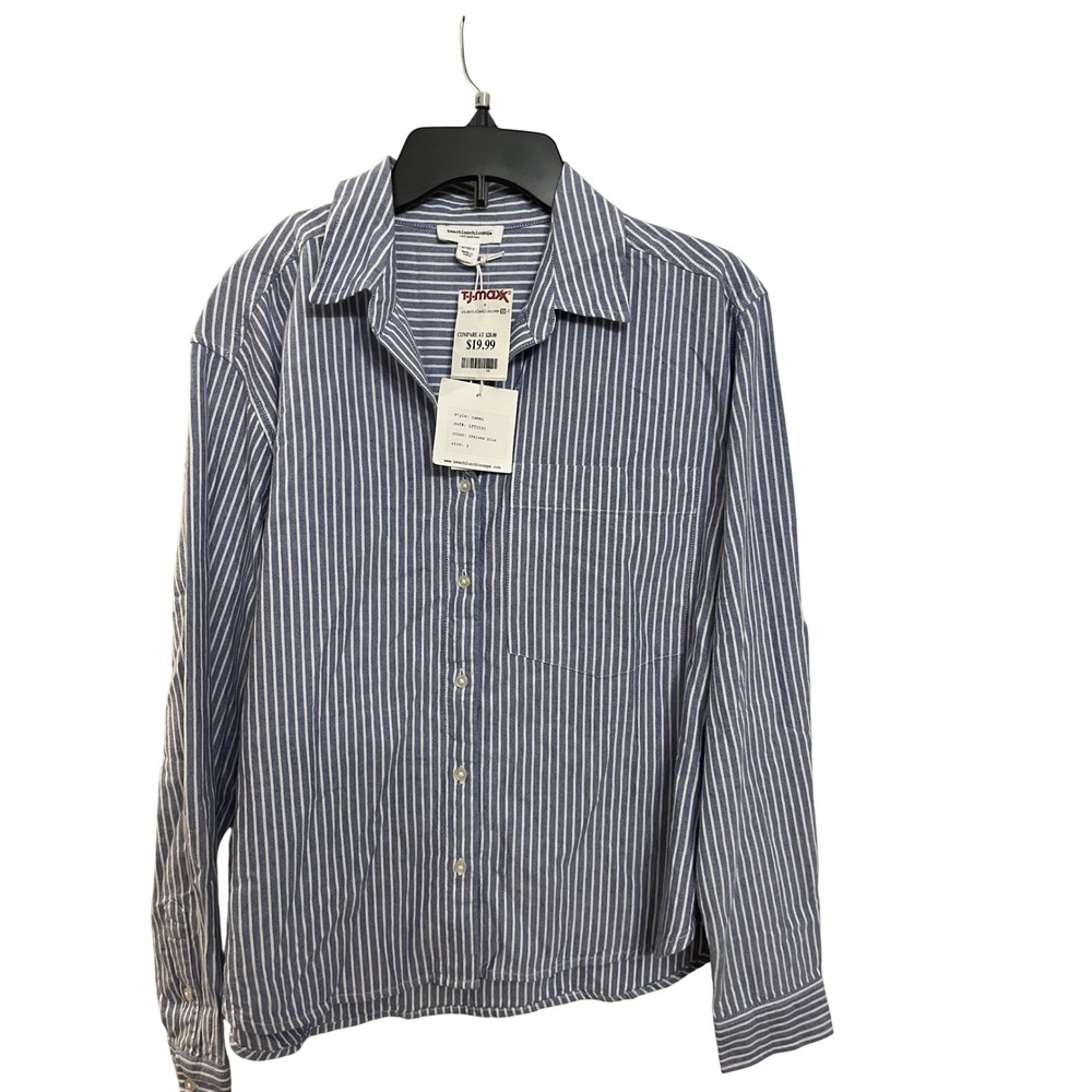 Beach Lunch Lounge Cammi Button Up Shirt Chelsea Blue Stripe Casual Size S